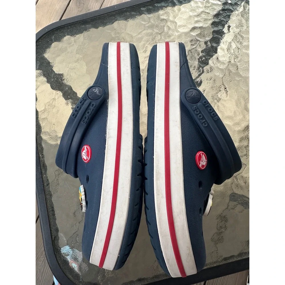 Crocs Crocband Navy‎ Blue Red White Clog Mens 5 Womens 7 Jibbitz